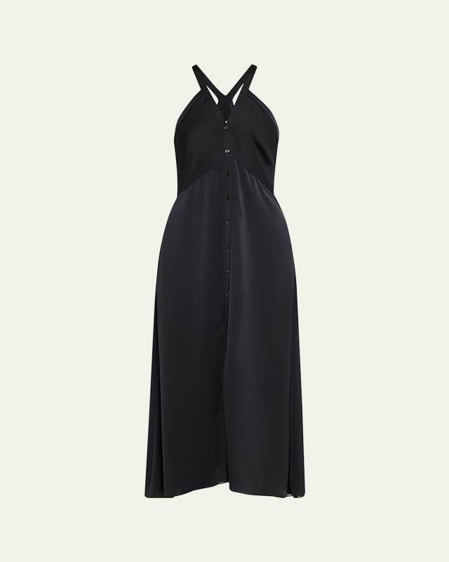 Cynthia Satin Button-Front Dress